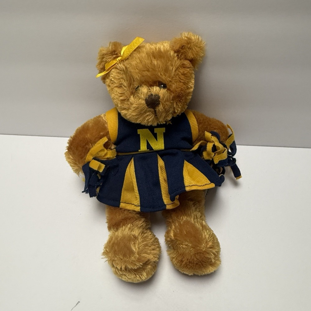 Navy Plushland Plush Golden Teddy‎ Bear w COLLAGEGATE Cheerleader Outfit